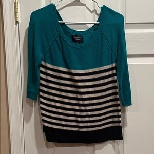 American Eagle Teal and Black Striped Sweater